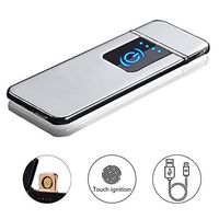 Auratrio Rechargeable USB Lighter Electric Lighter for Cigarette, Grill, BBQ, Camping, Home, Kitchen, Candles, with LED Display, Fingerprint, Windproof & Flamess (Silver)