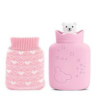 Hxibod Water Injection Hot Water Bottle Knit Cloth Set Portable Bear Warm Hand Treasure Student Silicone Warm Water Bag,C