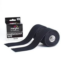 Meglio Kinesiology Tape Uncut Muscle Tape 16 Feet Uncut Roll - Pain Relief Adhesive for Sore Muscles, Knee, Back, Shoulder & Shin Splints - Water Resistance & Latex Free (2 Pack Black Tape)
