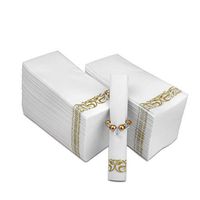 FETE Decorative Hand Towels Disposable, Gold Flower 200pcs, Linen-Feel Guest Towels – Formal Dinner, Anniversary, and Wedding Napkins for Tables, Guestrooms, and Restrooms - 8.5 x 4 -Inches Folded