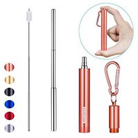 [[Updated] Portable Collapsible Reusable Stra] Portable Collapsible Reusable Straws - Telescopic Stainless Steel Metal Drinking Straw with Case, Cleaning Brush and Keychain, by Huameilong (Rose Gold)