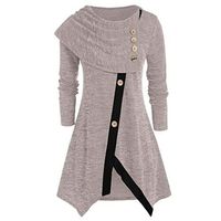 HNTDG Women Plus Size Blouse Tunic Button Crew Neck Asymmetrical Hem Wrap Pullover Sweater Tops Khaki