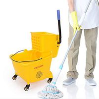 Xiaochongshan Mop Cleaning Bucket,Cleaning Cart Industrial Cleaning Car Screw Squeeze Bucket Commercial Janitorial Rolling Industrial Mop Bucket Wringer (Color : Yellow, Size : 24L)