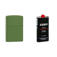 Zippo Moss green Matte Pocket Lighter with 12 oz Lighter Fluid