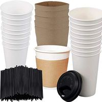 TS Home Goods (12 Ounce) Coffee cups With Lids Sleeves Stirrers Disposable, (100 Pack)