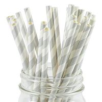 Paper Straws Silver Striped Pattern - Eco Friendly Wedding Straws - Dozens of Designs & Perfect For Any Party! Frozen Dessert Supplies - 1,000 Count