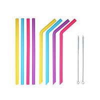 Reusable Silicone Drinking Straws Flexible 4 Bent 4 Straight Straws with 2 Cleaning Brushes – for 20 30 oz Tumblers Ritc/Yeti – BPA Free