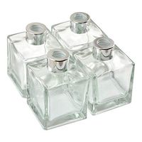 Ougual Set of 4 Home Fragrance Glass Diffuser Bottles, Exquisite Square Essential Oils Container (200ML, Silver Caps)