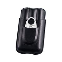 Lxc Smoking Set/Cigar Humidors Cigar Tube Travel Portable Compact Cigarette Case with Cigar Scissors Quality Leather Can Hold 3 Cigars Men's Gift Box Black Brown