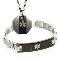 My Identity Doctor - Men's Custom Engraved Medical Alert Bracelet and Alert Necklace - Stainless Steel, 6.25 Inches