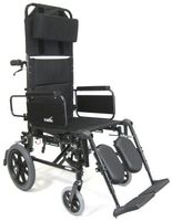 Karman Recliner Wheelchair with Transport Wheels in 22" Seat, Black Frame