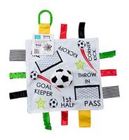 Baby Sensory, Educational & Teething Closed Ribbon Tag Lovey Blanket with Security Plush: 10"X10" (Soccer Futbol)