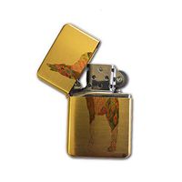 Wolf Howling Pattern Gold Flip-Top Refillable Lighter