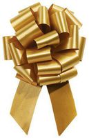 Holiday Gold Pull String Bows - 8 Inch Wide 20 Loops Large (2 and 1/2 Inch Ribbon) Set of 10