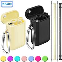 Henva 2 Pack Reusable Collapsible Straws for Kids Adult, BPA Free and Food-Grade Silicone Drinking Straws with Portable Case and Cleaning Brush for Juice, Coffee and Smoothie, Yellow/Black