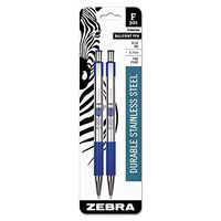 Wholesale CASE of 25 - Zebra Stainless Steel Retrac. Ballpoint Pen w/Grip-Ballpoint Pen,Retractable,Refillable,0.7mm,2/PK,Blue Ink