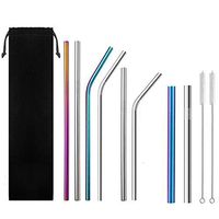 Set of 8 Multi-Size Stainless Steel Straws(6mm, 8mm, 12mm wide) Reusable Drinking Metal Straws with 2 Cleaning Brushes and Carry Bag Perfect for Yeti Tumblers,Cold Beverage,Starbuck,Travel,Home,Office