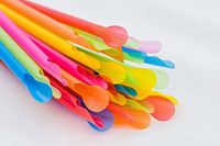 (100-Pack) Colorfu Neon Plastic Drinking Spoon Straws Unwrapped, Assorted Neon Colors Disposable Plastic Straw, 9-1/2"