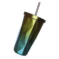 Sikye Coffee Cup,Insulated Travel Thermal Cup Double Wall Vacuum Drinking Cup 500ml with Straw (Yellow)