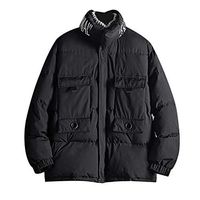 Alvinm Men's Jacket Winter Pure Color Cotton Thickening Warm Cotton Clothing Padded Coat Outwear Tops Black