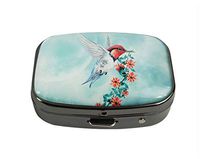 XUTAI Custom Personalized Square Stainless Steel Gun Silver Glass Travel Pill Case Vitamin Decoration Box (Hummingbird)