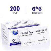 75% Alcohol Disinfectant Cotton Slices - 200 Pcs Sterile Alcohol Prep Pads Gauze Pads Individually Wrapped Swap Pad Wet Wipe for Outdoor Skin Cleaning Care, 6x6 cm