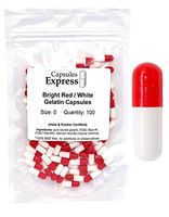 Capsules Express- Size 0 Red and White Empty Gelatin Capsules 100 Count - Kosher and Halal Certified - Gluten-Free Pure Bovine Gelatin Pill Capsule - DIY Powder Filling