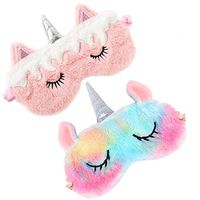 2 Pack Cute Animal Unicorn Sleep Mask for Girls Cute Unicorn Horn Soft Plush Blindfold Eye Cover Sleep Masks for Women Girls Travel Nap Night Sleeping