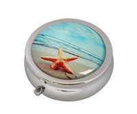 COWGOGO Beach Starfish Custom Design Fashion Silver Round Glass Pill Case Decorative Metal Pill Box