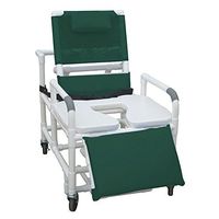 MJM International 196-30-BAR-SSDE Bariatric Reclining Shower Chair, 30" with Elevated Leg Rest, Slide Out Footrest and Open Front Soft Seat, Royal Blue/Forest Green/Mauve