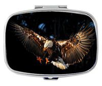 TAIGe Flying Bald Eagle Pill Box/Pill case-Rectangular Pocket Pill Box/case-Two Compartments for Keeping Pill Box/case