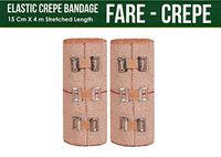 FARE - Reusable Cotton Crepe Bandage 15cm X 4m Roll Sports Wrist Wrap Straps, Elastic Compression with Bandage Clips Set of 2