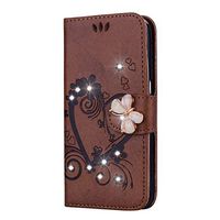 Ostop Wallet Case for Samsung Galaxy Note 10 Pro,for Girls Women Premium PU Leather Case with Card Holder and Kickstand Glitter Diamond Heart Flowers Floral Pattern 3D Butterfly Flip Cover,Brown