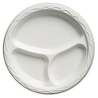 Genpak 71300 Aristocrat Plastic Plates, 10 1/4 Inches, White, Round, 3 Compartments, 125/Pack