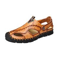 Yomiafy Men's Soft Leather Closed Toe Sandals Breathable Outdoor Casual Beach Slipper (US:10.5, Z Nice Yellow)
