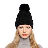 Theoylos Winter Hats for Women Warm Beanie Hat Ladies Faux Fur Pom Pom Knit Hat Outdoor Ski Skull Cap Crossed Cap Black