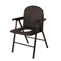 Multifunction Stable PU Potty Chair for Elders Foldable Safe Toilet Seat Waterproof Leather Chair 2 Ways to Lift Commode