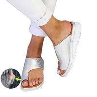 ZGDGG Big Toe Foot Correction Sandal with Orthopedic Bunion Corrector Silver PU Comfy Platform Flat Sole for Women,6