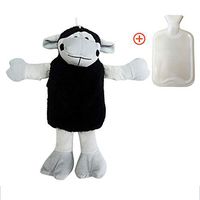 UHBGT Hot Water Bottle, Durable Classic Rubber Warm Water Bag with Cute Animal Cover Hot Water Pouch for Pain Relief (1 Liter, Black)