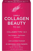Pink Simply Beauty Collagen Powder to Go | 20 Travel Packets | Unflavored Powder Type 1 & 3 with Protein | Grass Fed Peptides | Gluten Free & Non-GMO Supplement for Women
