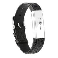 POY Replacement Bands Compatible for Fitbit Alta and Fitbit Alta HR, Genuine Leather Wristbands, Stone Pattern Black