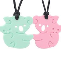 Biting Necklace for Sensory Kids Girls Boys - Sensory Chew Necklace Silicone Pendant for Teething, Biting, ADHD, SPD, Oral Motor Aids Chewy Toy Jewelry - 2 Pack Pink Green Koala Autism Necklace