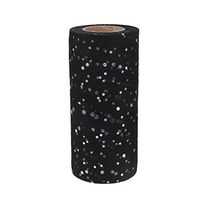 FENICAL Sequin Roll Spool Tulle Roll Gift Wrap for Wedding Christmas Party Decoration 6 Inch 25Yard (Black)