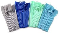 Ocean Blue Silver Mint Wedding Birthday Plastic Cutlery Utensils (24 Count)