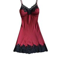 LIEJIE Satin Sleepwear Women Ladies Nightwear Nightdress Sexy Lingerie with Neck Unique Slim Fit Coss Wrap Shirts Crop Tops Dresses for Women Blouse Chest Pads (Wine, L)