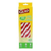 Glad Eco-Friendly Paper Straws | Red and White Stripe Design, 40 Count