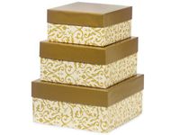 1 Set, Floral Florentine Tapestry Gold Nested Box Large 3 Piece Square Gift Boxes Perfect For Weddings, Graduation, Christmas & Valentine'S Day