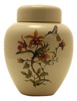Yellow Orchids Hummingbird - Flower Funeral Urn - Cremation Urn for Human Ashes - Hand Made Pottery