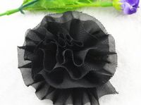 12pcs Big Chiffon Cabbage Flower Appliques Craft DIY (Pick Color (Black)