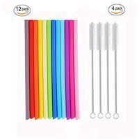 Reusable Straws 12Pcs 6" Short Silicone Straws Regular Size Drinking Straws+4 Brushes